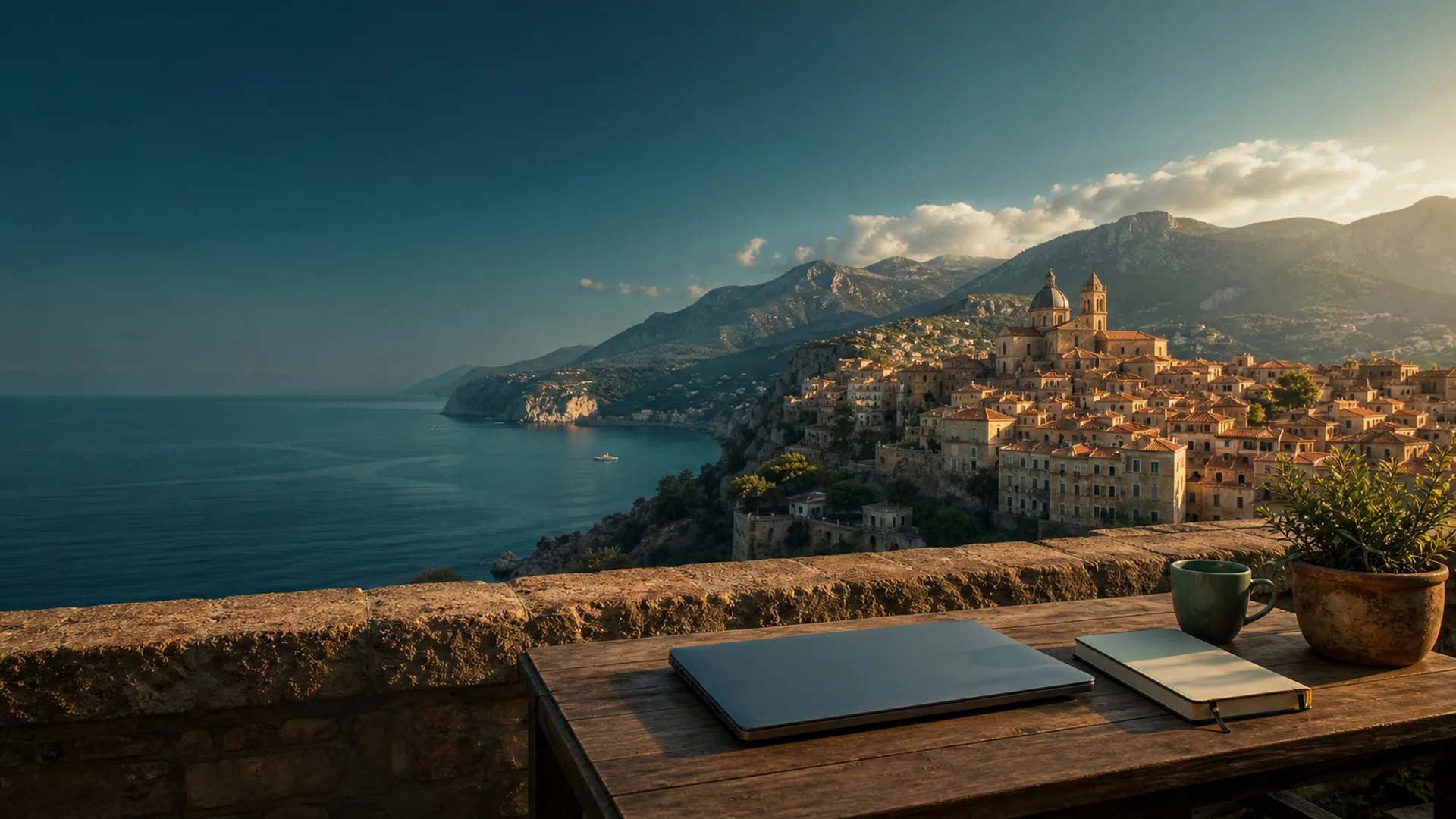 Collage der schönsten Workation-Ziele in Europa: Lissabon, Dubrovnik, Athen, Budapest