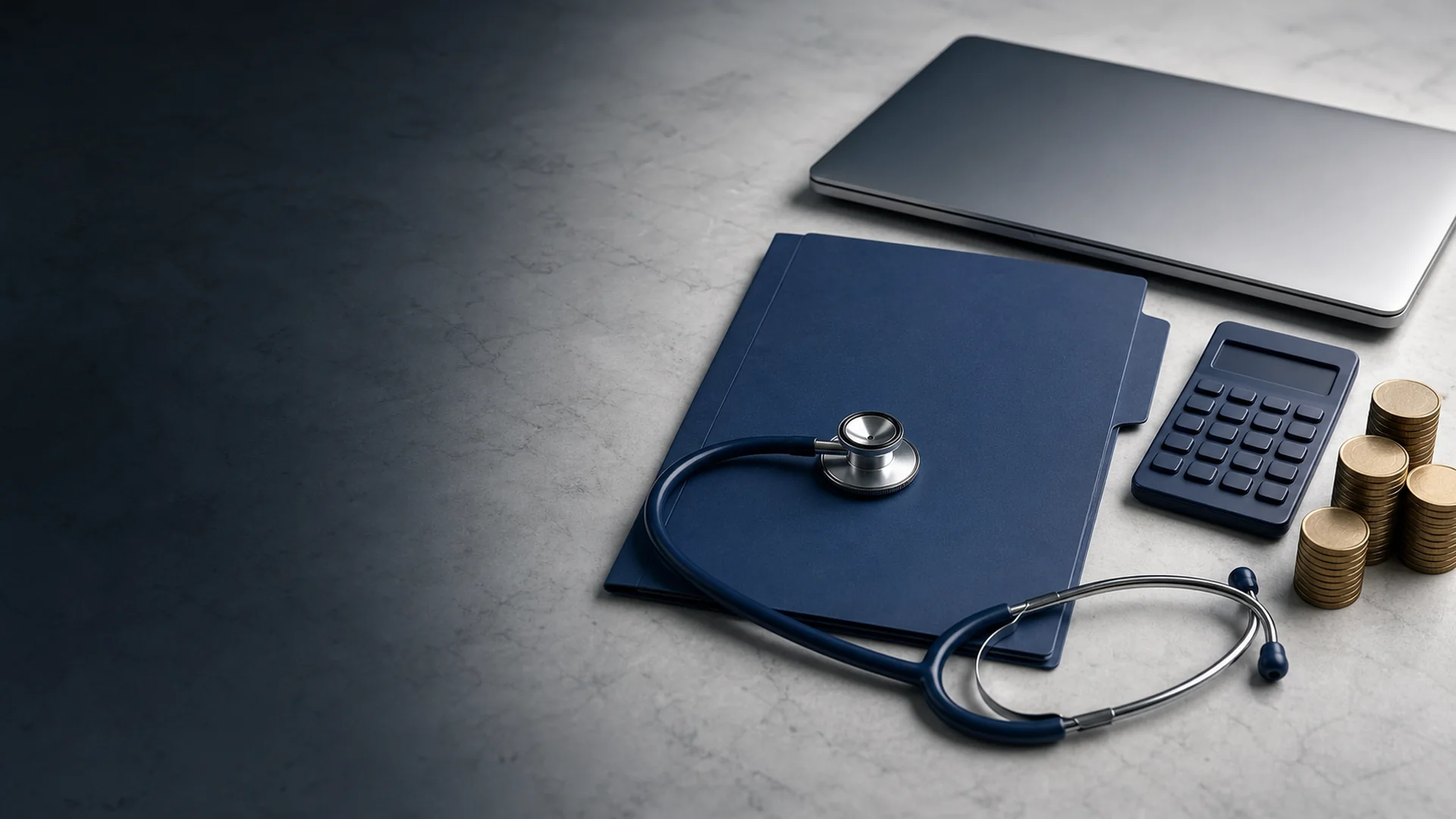 Stethoskop neben Tablet mit Versicherungsvergleich – PKV Krankenversicherung für Selbstständige