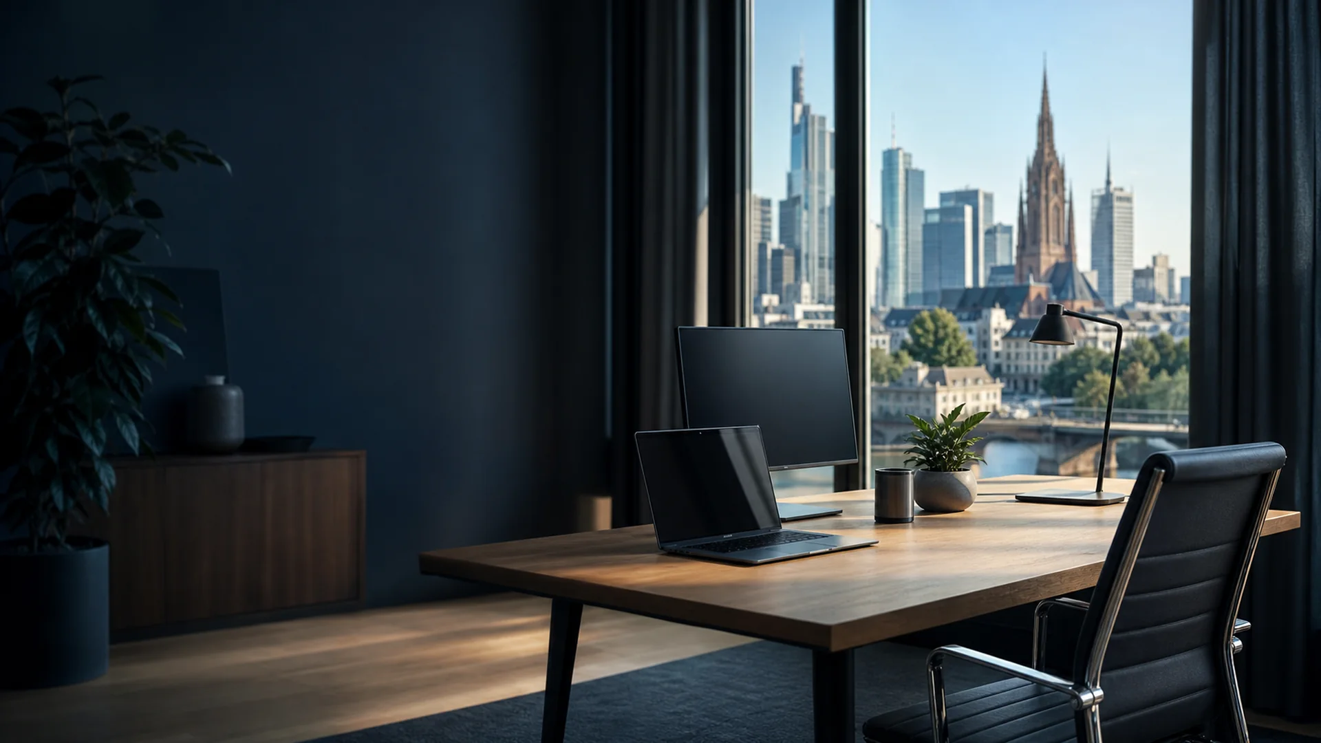 Person arbeitet remote von zu Hause in Deutschland mit Laptop und Kaffee