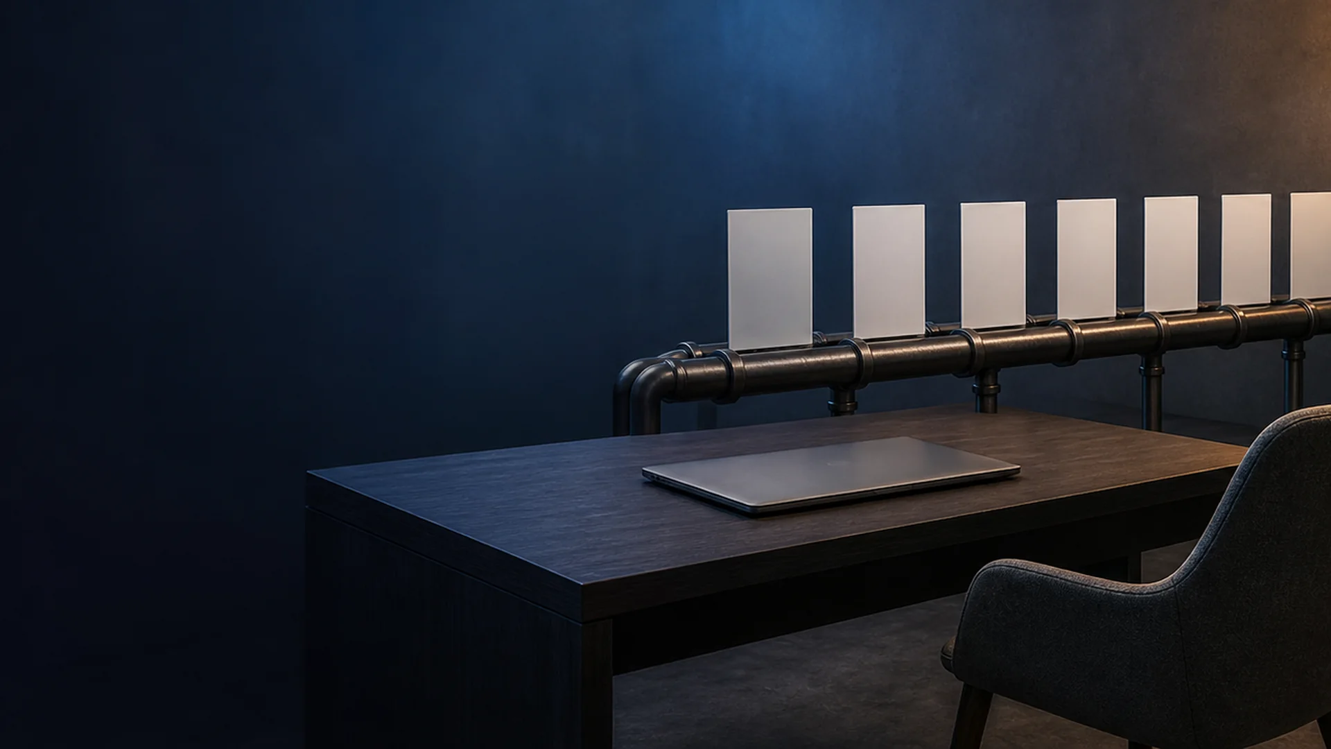 Leerer Stuhl vor Laptop mit rotem X – symbolisiert fehlgeschlagenes Remote-Recruiting und Onboarding