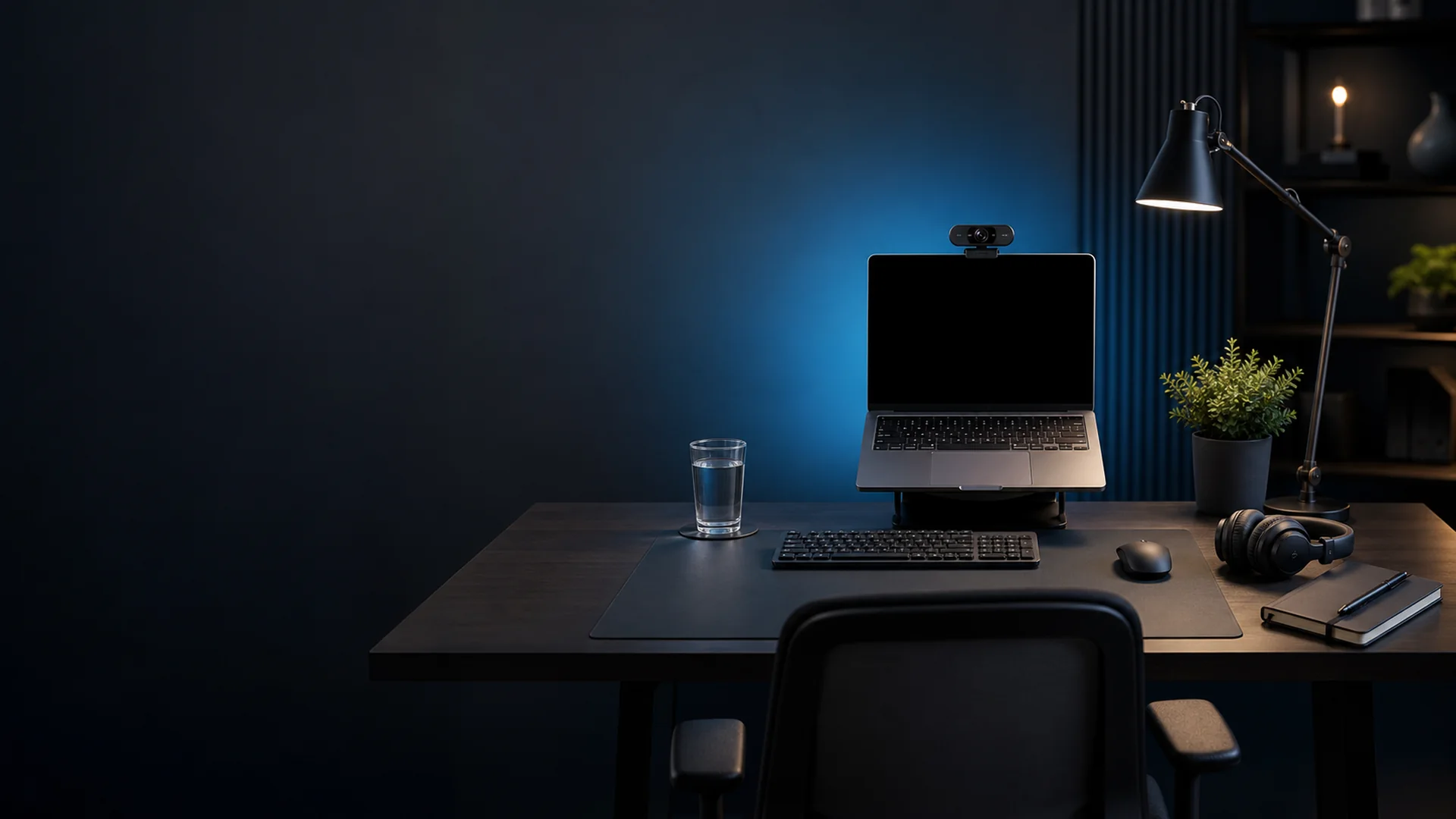 Professioneller Schreibtisch mit Laptop und Headset – Remote-Work-Etikette und professionelles Auftreten