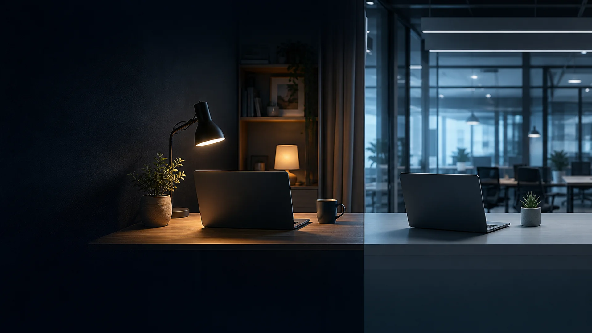 Person arbeitet am Laptop im Home Office – Vollzeit Remote vs. Hybrid Arbeitsmodell Vergleich