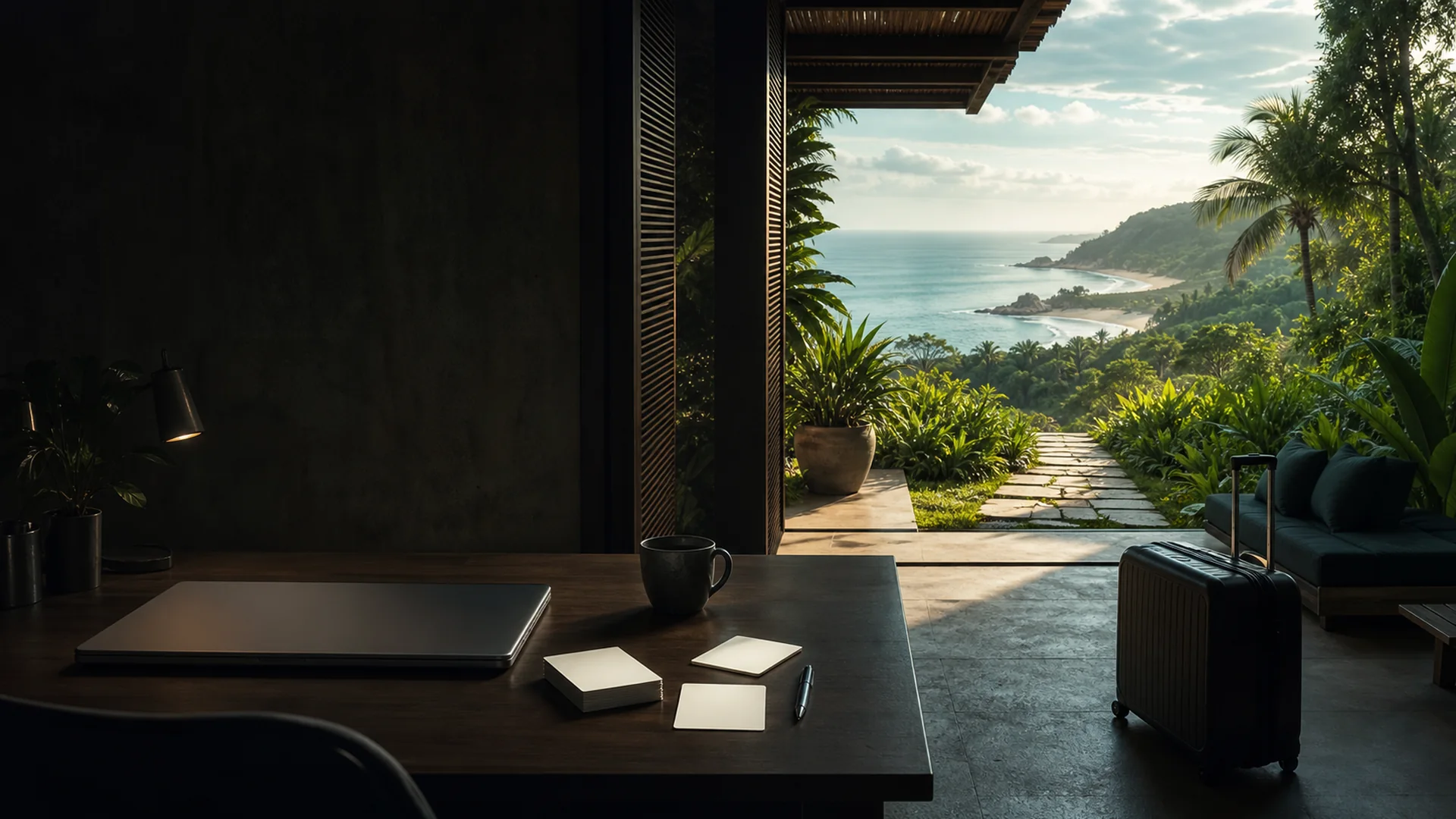 Person arbeitet mit Laptop am Strand – Von 9-5 zu Digital Nomad Roadmap